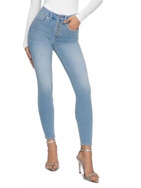 Good American Good Legs High Rise Button Fly Skinny Jeans Size 27 Light Wash